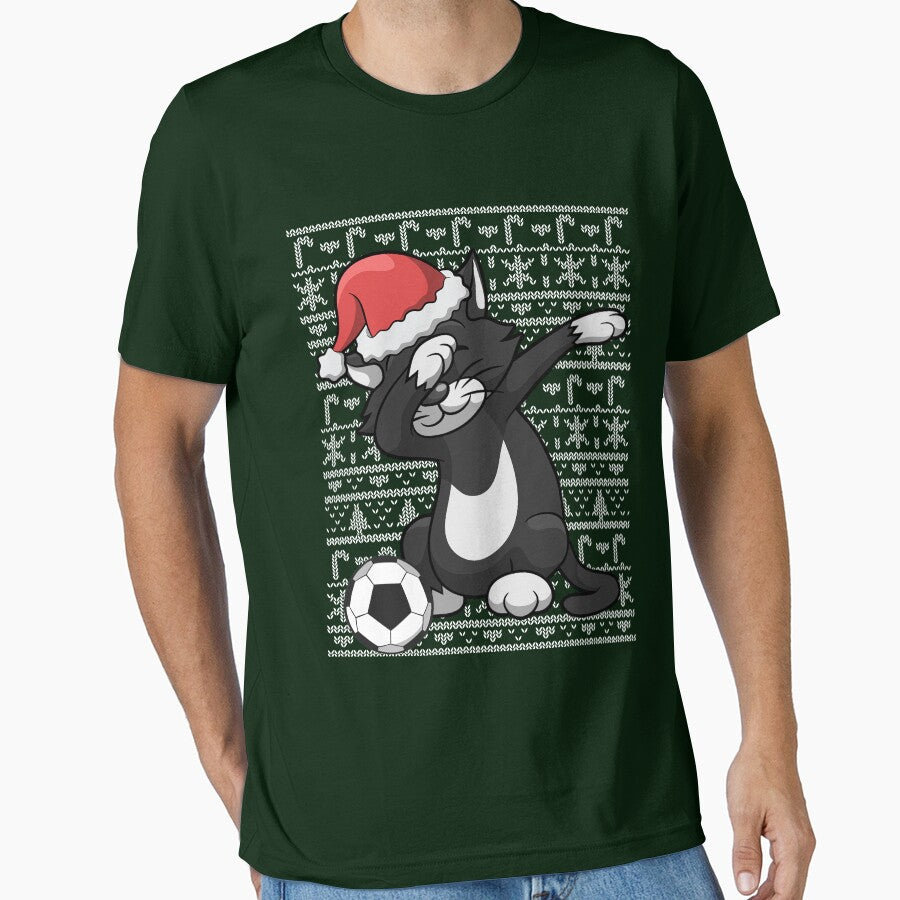 Dabbing Black Cat Soccer Ugly Sweater Christmas by frittata