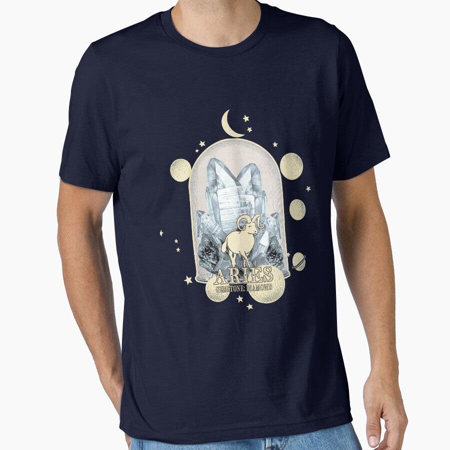 Aries Gemstone: Diamond crystal. Astral design. Black version by MINDTHECHERRY T-Shirts, Hoodie, Sweatshirt (Image 1)