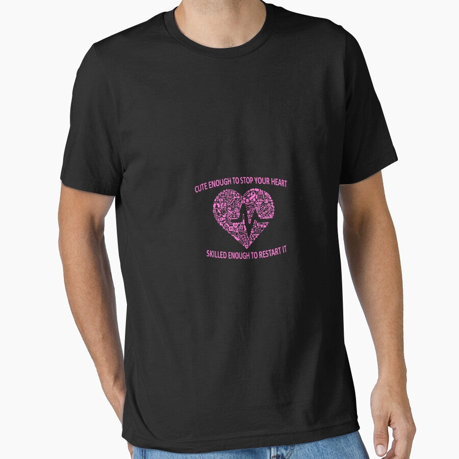 Nurse Shirt cute enough to stop your heart skilled enough to restart it T-Shirt NEW by Odettemon Hoodie, Sweatshirt (Image 1)