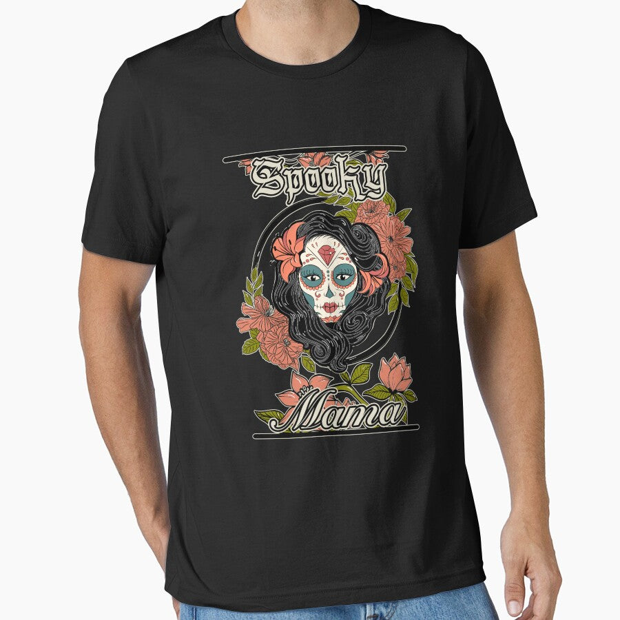 Spooky Mama, Floral Sugar Skull Girl, Day of the dead, Halloween by Redmanrooster T-Shirts, Hoodie, Sweatshirt (Image 1)