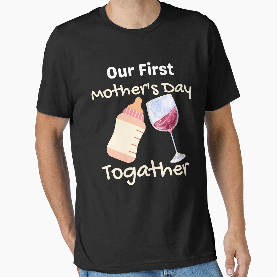 Funny First Mothers day Cool Design with milk bottle and wine. by X-Trends T-Shirts, Hoodie, Sweatshirt (Image 1)