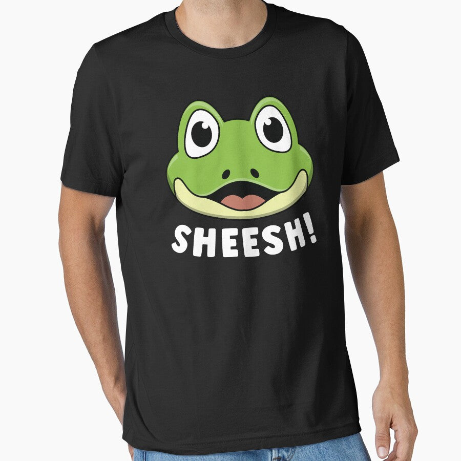 Sheeesh Sheesh Frog Cute Funny Trending Meme White Text T-Shirts, Hoodie, Sweatshirt