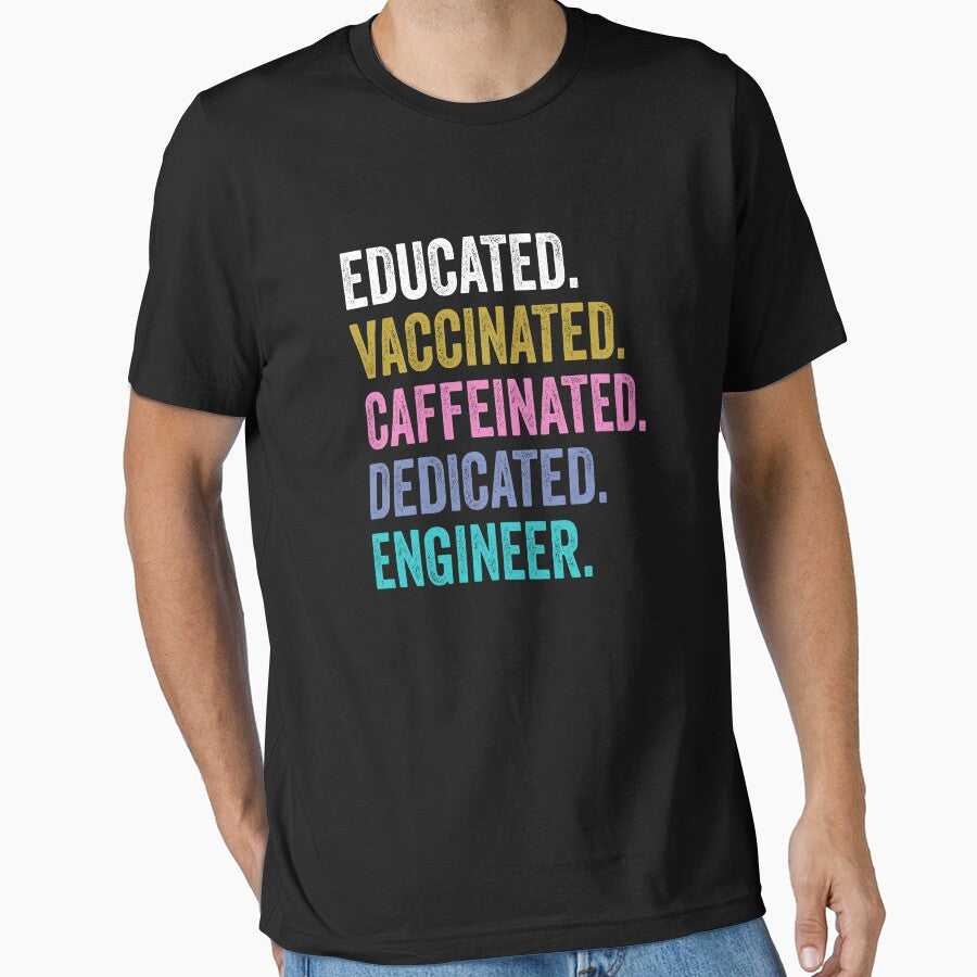 engineer Vaccinated Caffeinated Dedicated, engineer Fathers Day by Dogs Geeky⭐⭐⭐⭐⭐ T-Shirts, Hoodie, Sweatshirt (Image 1)