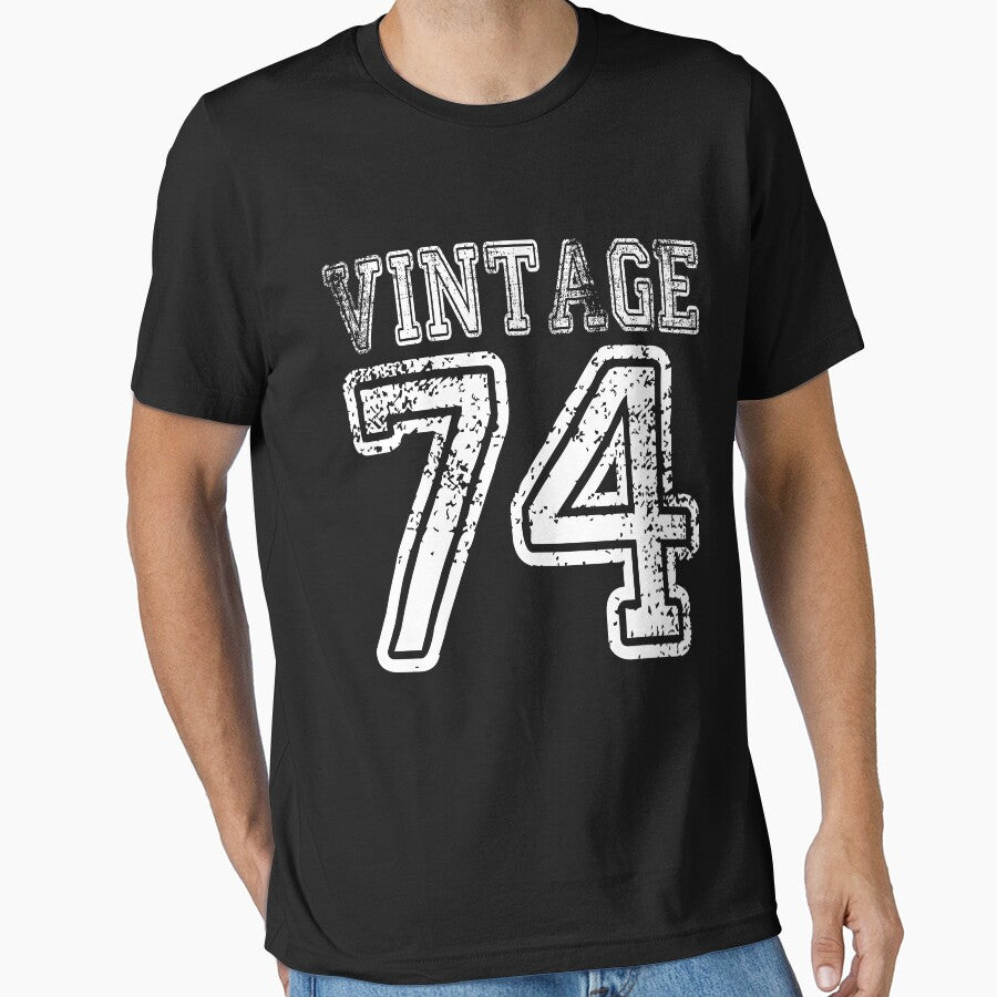 Vintage 74 2074 1974 T-shirt Birthday Gift Age Year Old Boy Girl Cute Funny Man Woman Jersey Style by... (Image 1)