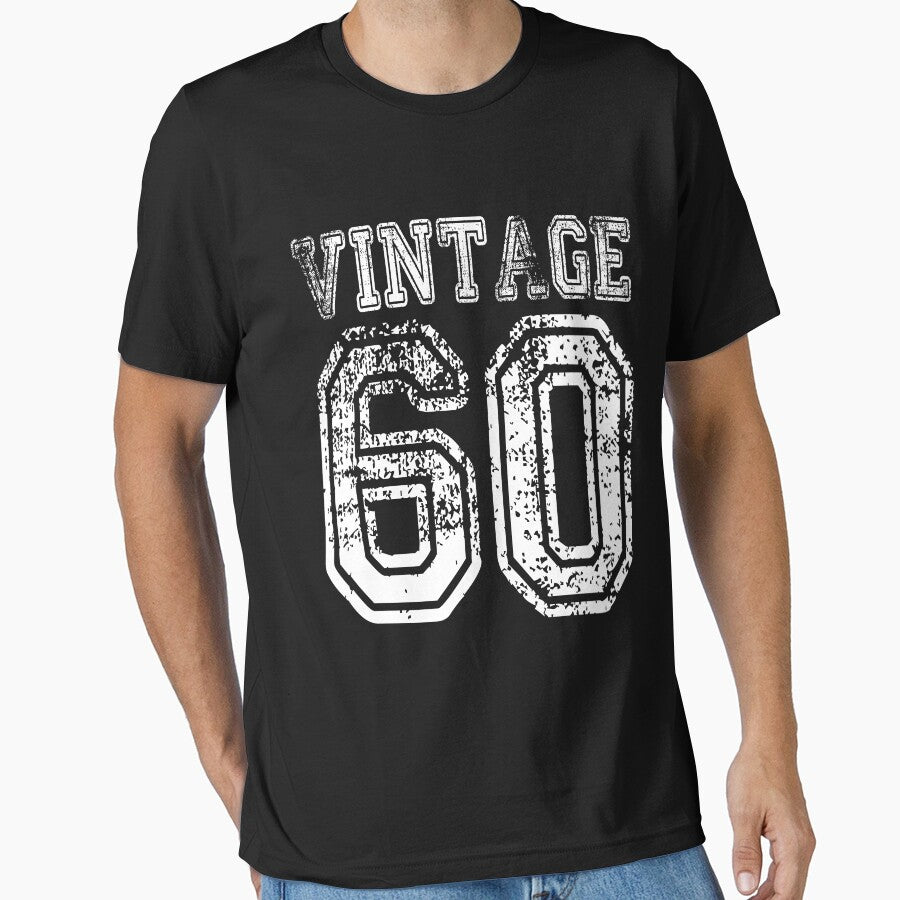 Vintage 60 2060 1960 T-shirt Birthday Gift Age Year Old Boy Girl Cute Funny Man Woman Jersey Style by... (Image 1)
