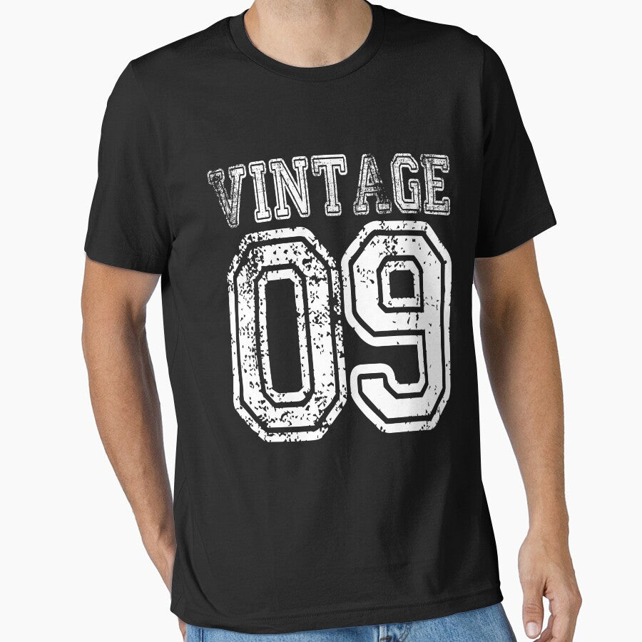 Vintage 09 2009 T-shirt Birthday Gift Age Year Old Boy Girl Cute Funny Man Woman Jersey Style by arcadetoystore... (Image 1)