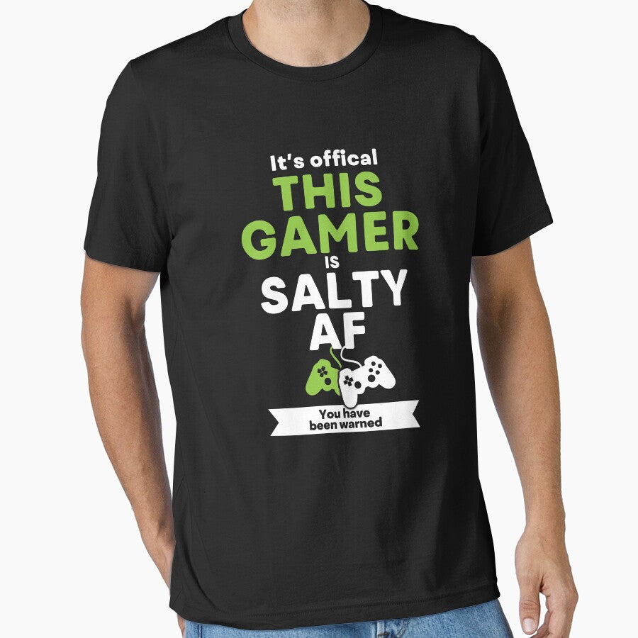 Funny video gamer t-shirt and gift ideaS saying 'This gamer is salty AF you have been warned' by GameOnGifts... (Image 1)