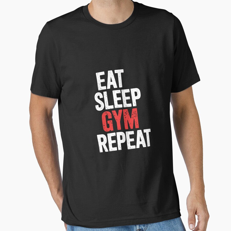 Eat, Sleep, Gym, Repeat – Motivational T-Shirt for Fitness Lovers by BlackForestPrintShop