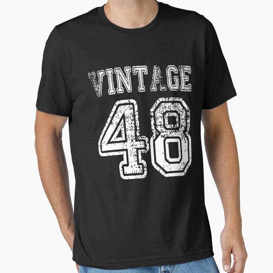 Vintage 48 2048 1948 T-shirt Birthday Gift Age Year Old Boy Girl Cute Funny Man Woman Jersey Style by... (Image 1)
