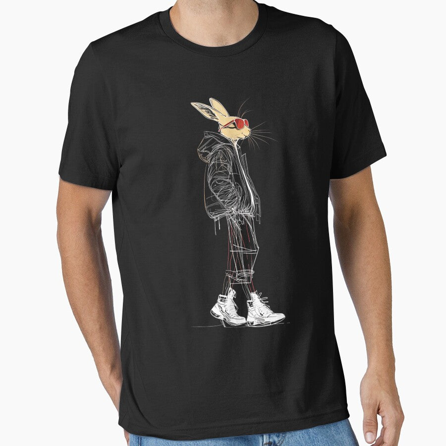 Sketch Style Cool Bunny with Red Glasses & Hoodie For daddy T-shirt. by DigitalArtByNow Sweatshirt (Image 1)