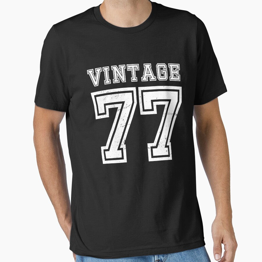 Vintage 77 2077 1974 40th Birthday T-shirt Gift Age Year Old Boy Girl Cute Funny Man Woman Jersey Style by... (Image 1)