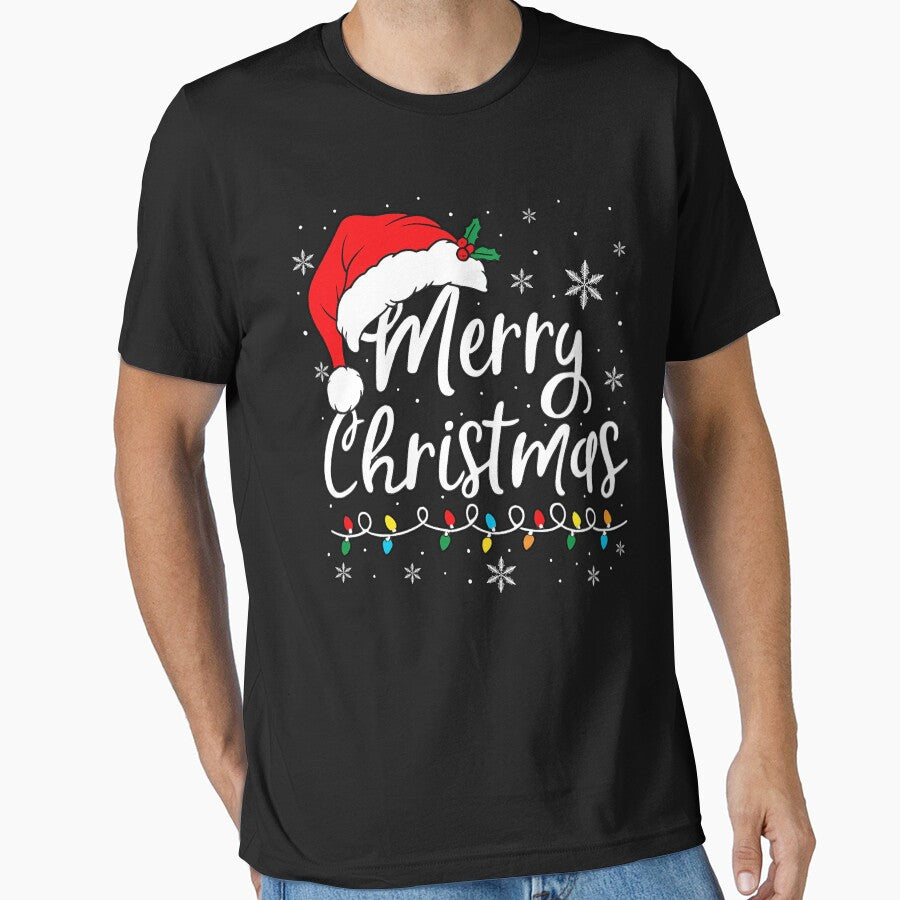 Merry Christmas Lights Red Santa Hat Xmas Family by will freed18 T-Shirts, Hoodie, Sweatshirt | BlankRebels.com (Image 1)