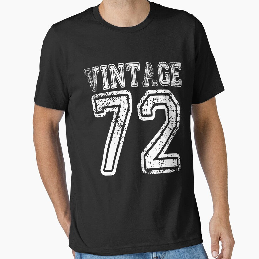 Vintage 72 2072 1972 T-shirt Birthday Gift Age Year Old Boy Girl Cute Funny Man Woman Jersey Style by... (Image 1)