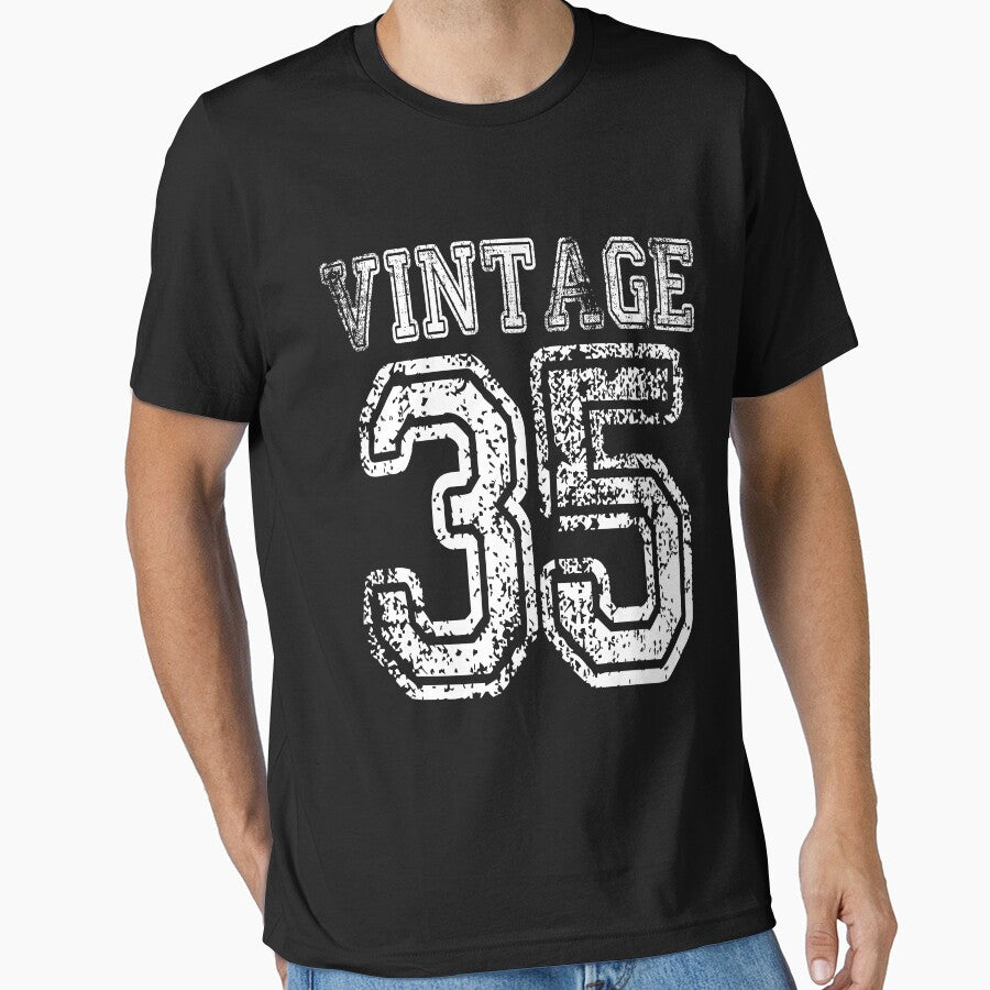 Vintage 35 2035 1935 T-shirt Birthday Gift Age Year Old Boy Girl Cute Funny Man Woman Jersey Style by... (Image 1)