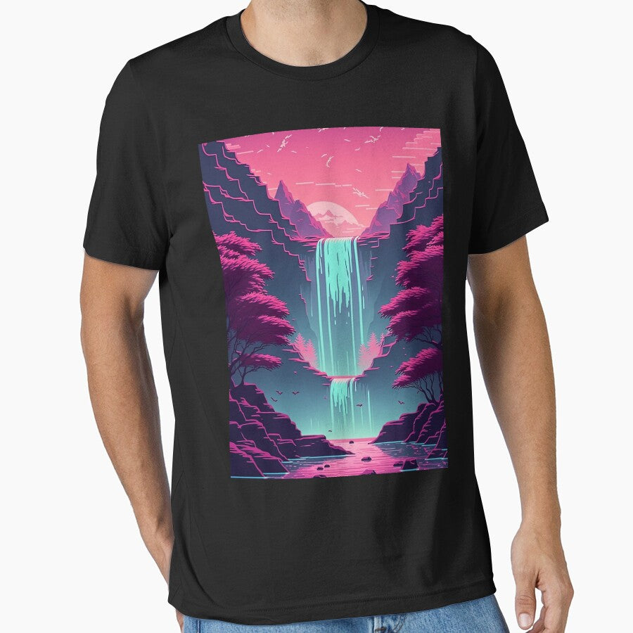 Vaporwave Waterfall by RESToRAPTOR T-Shirts, Hoodie, Sweatshirt | BlankRebels.com (Image 1)