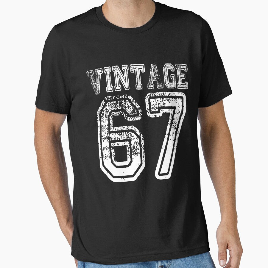 Vintage 67 2067 1967 T-shirt Birthday Gift Age Year Old Boy Girl Cute Funny Man Woman Jersey Style by... (Image 1)
