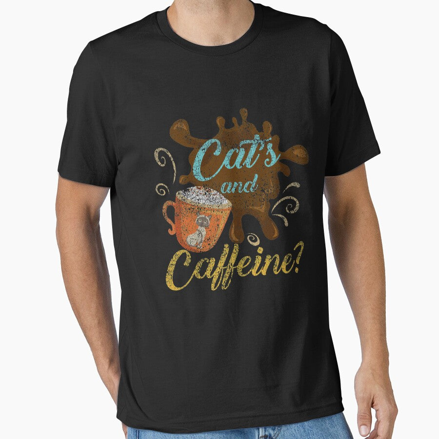 Cats and Caffeine Funny Coffee Hilarious Cat Distressed by Tee Kaboom! Hoodie, Sweatshirt | BlankRebels.com (Image 1)