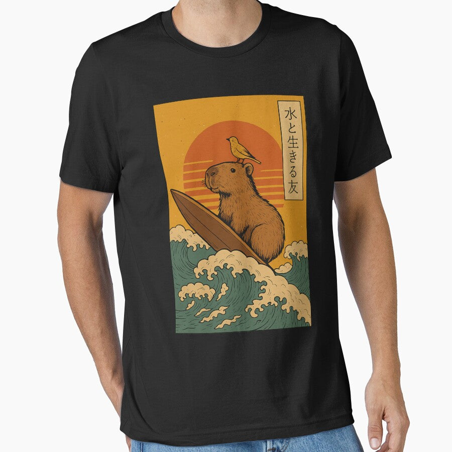 Capybara Surfing Japanese by IdealDo T-Shirts, Hoodie, Sweatshirt | BlankRebels.com (Image 1)