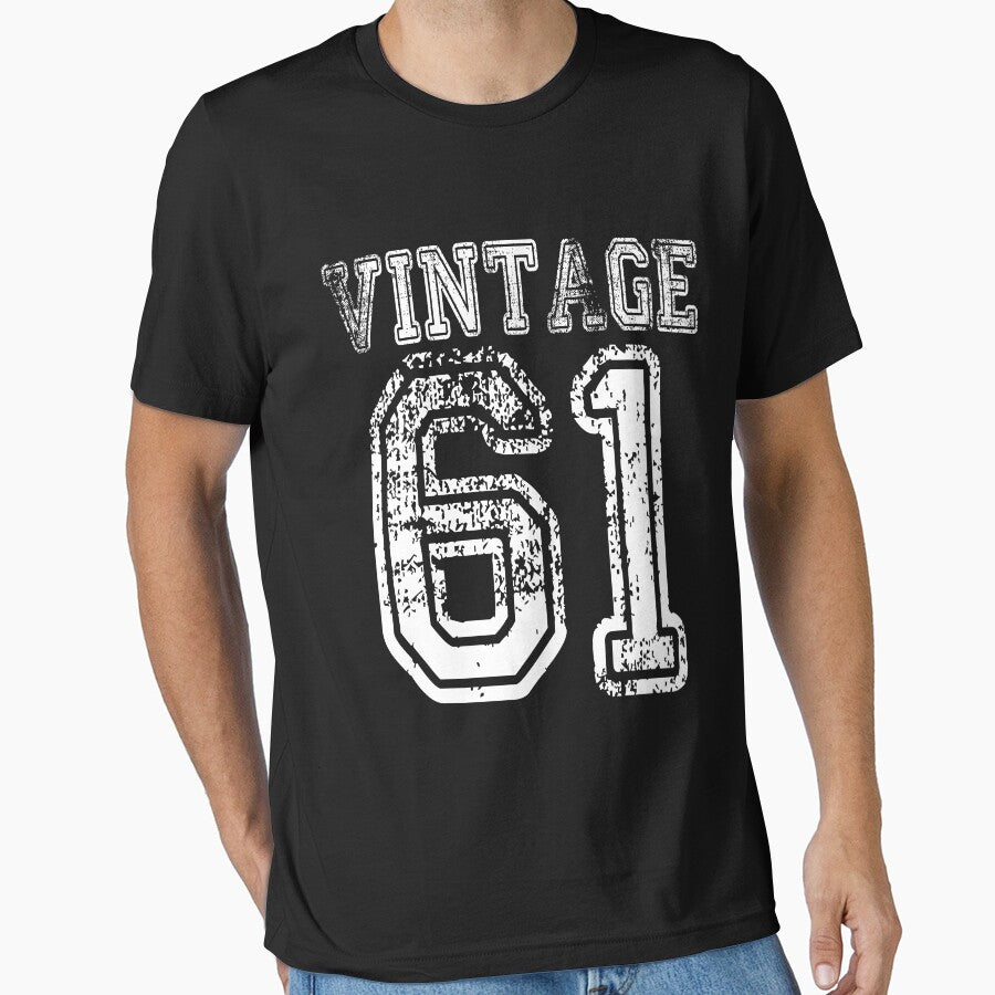 Vintage 61 2061 1961 T-shirt Birthday Gift Age Year Old Boy Girl Cute Funny Man Woman Jersey Style by... (Image 1)