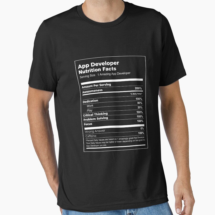 Funny App Developer T-shirt (Nutrition Fact Parody Meme) by funnyclan Hoodie, Sweatshirt | BlankRebels.com (Image 1)