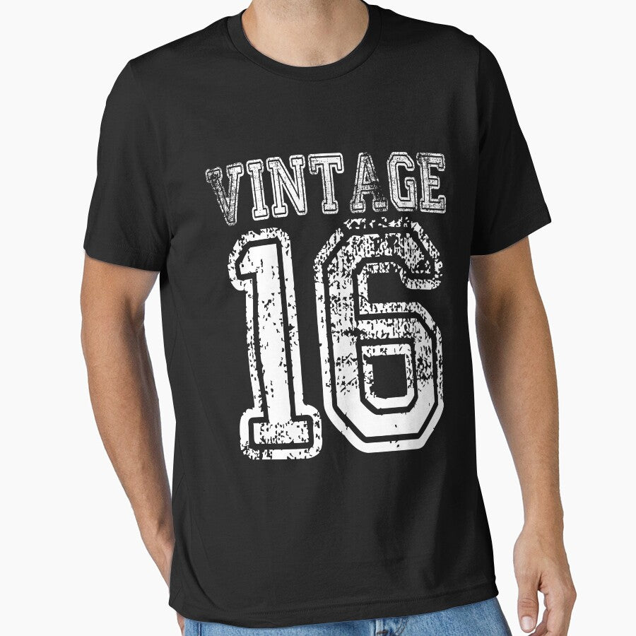 Vintage 16 2016 1916 T-shirt Birthday Gift Age Year Old Boy Girl Cute Funny Man Woman Jersey Style by... (Image 1)