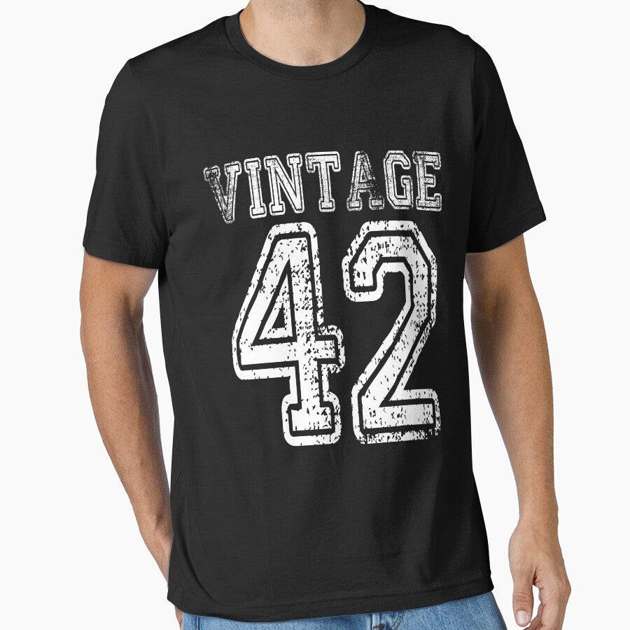 Vintage 42 1942 2042 T-shirt Birthday Gift Age Year Old Boy Girl Cute Funny Man Woman Jersey Style by... (Image 1)