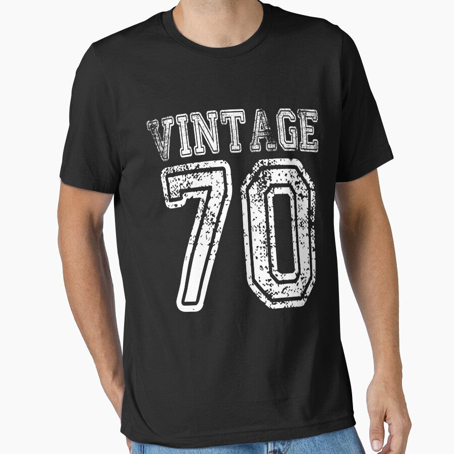Vintage 70 2070 1970 T-shirt Birthday Gift Age Year Old Boy Girl Cute Funny Man Woman Jersey Style by... (Image 1)