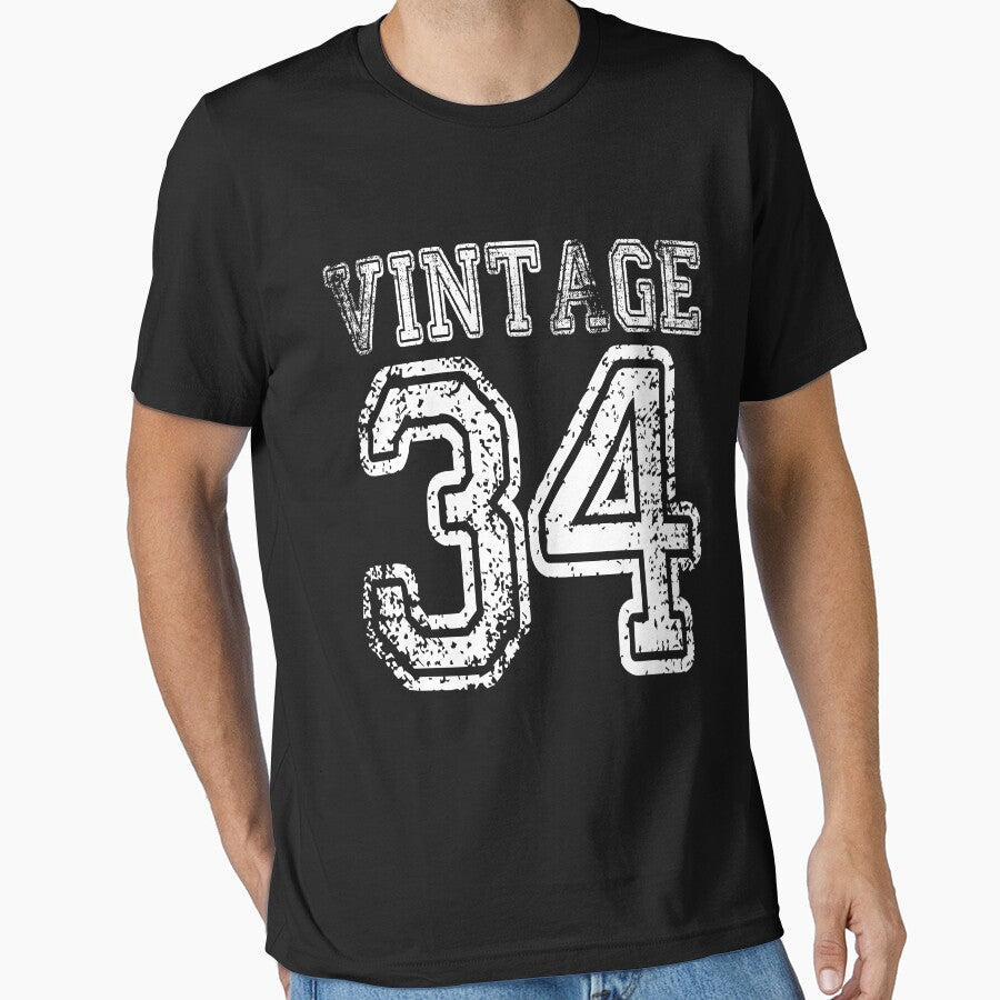 Vintage 34 2034 1934 T-shirt Birthday Gift Age Year Old Boy Girl Cute Funny Man Woman Jersey Style by... (Image 1)