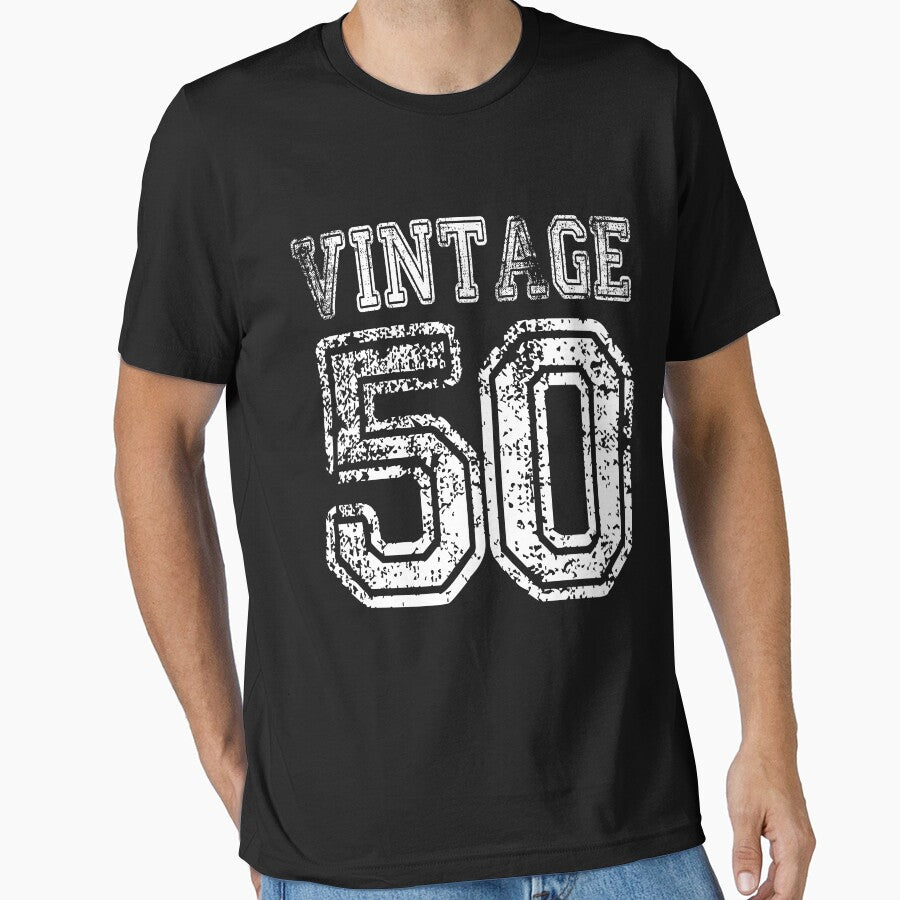 Vintage 50 2050 1950 T-shirt Birthday Gift Age Year Old Boy Girl Cute Funny Man Woman Jersey Style by... (Image 1)