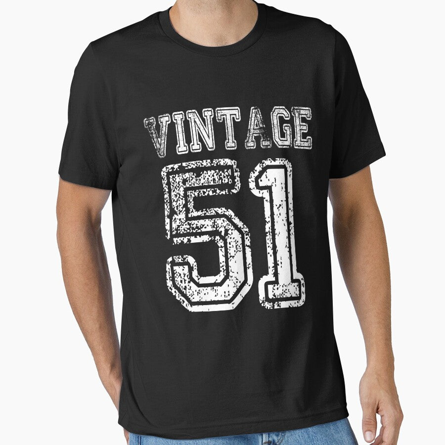 Vintage 51 2051 1951 T-shirt Birthday Gift Age Year Old Boy Girl Cute Funny Man Woman Jersey Style by... (Image 1)