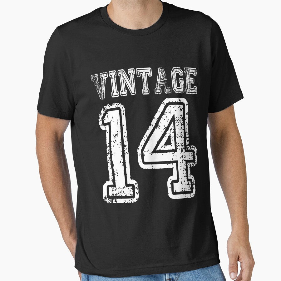 Vintage 14 2014 1914 T-shirt Birthday Gift Age Year Old Boy Girl Cute Funny Man Woman Jersey Style by... (Image 1)