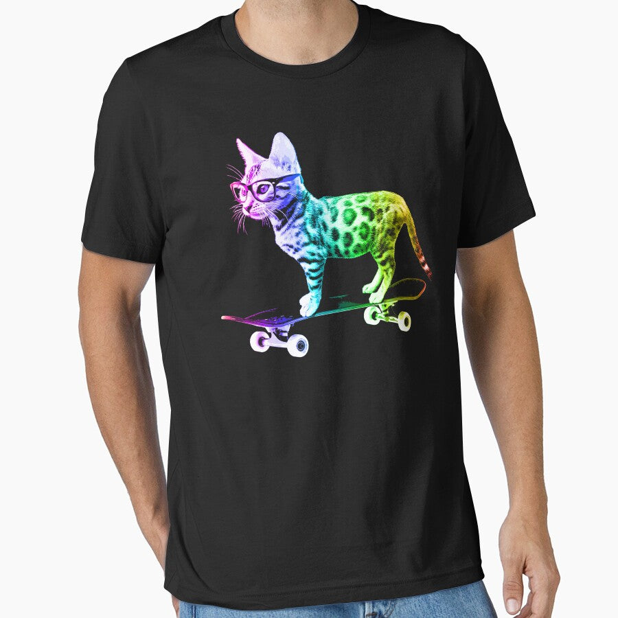 Rainbow Skateboard Cat by ROBOTFACE T-Shirts Hoodie, Sweatshirt | BlankRebels.com (Image 1)