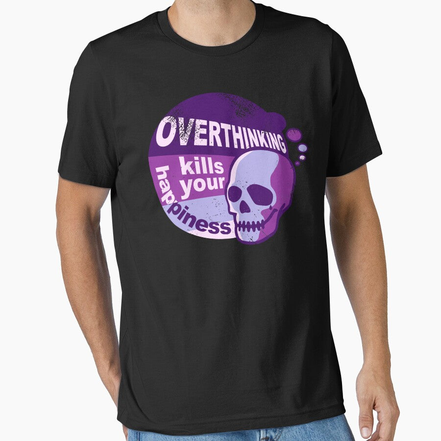 Overthinking kills your happiness Purple retro style  | worn by Skulls & Calaveras T-Shirts, Hoodie, Sweatshirt (Image 1)