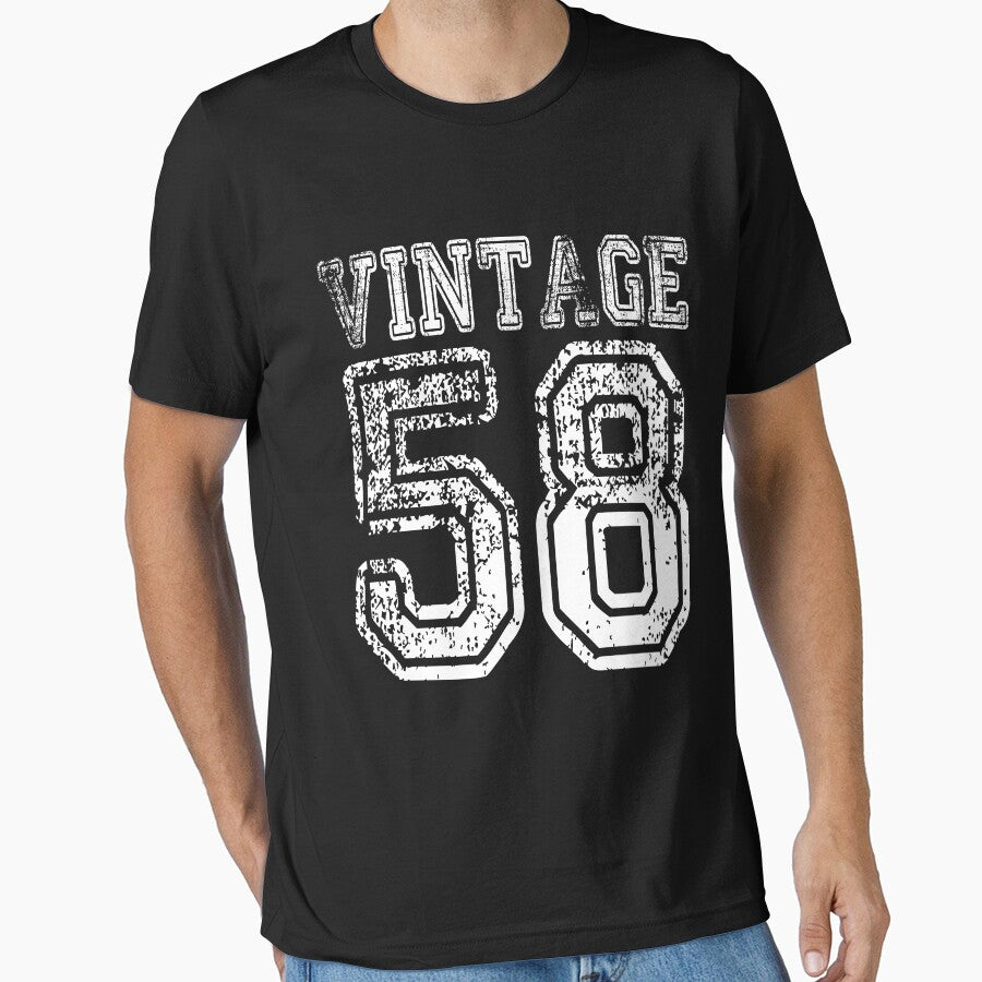 Vintage 58 2058 1958 T-shirt Birthday Gift Age Year Old Boy Girl Cute Funny Man Woman Jersey Style by... (Image 1)