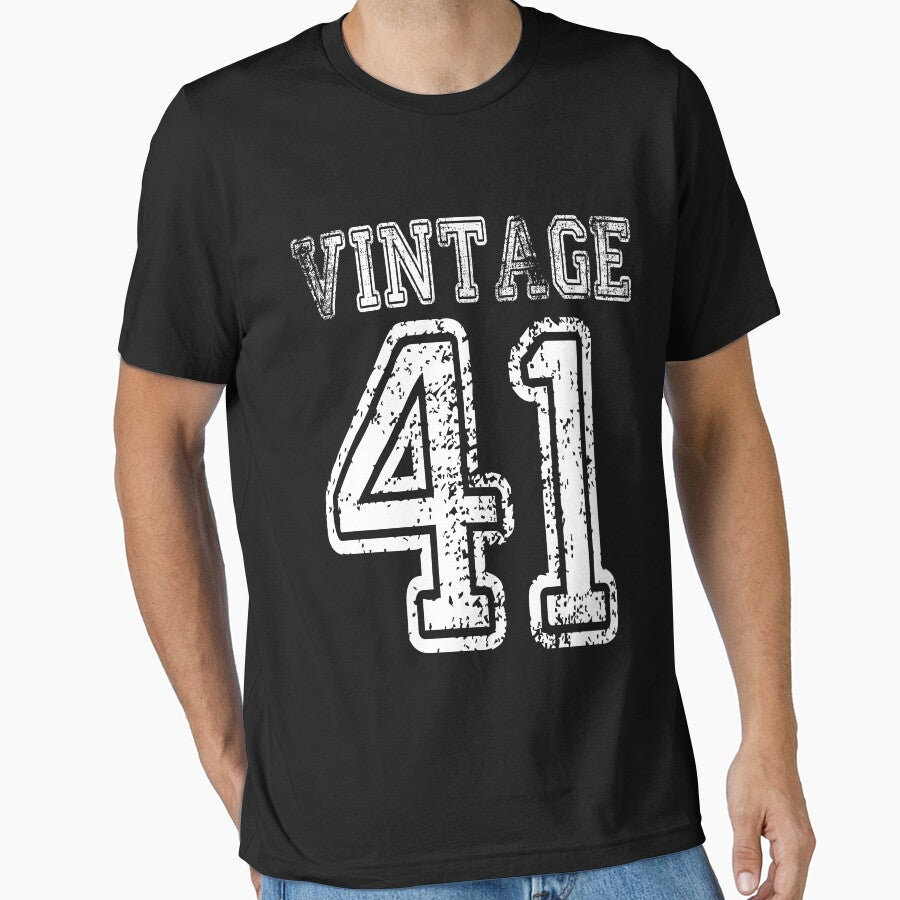 Vintage 41 1941 2041 T-shirt Birthday Gift Age Year Old Boy Girl Cute Funny Man Woman Jersey Style by... (Image 1)