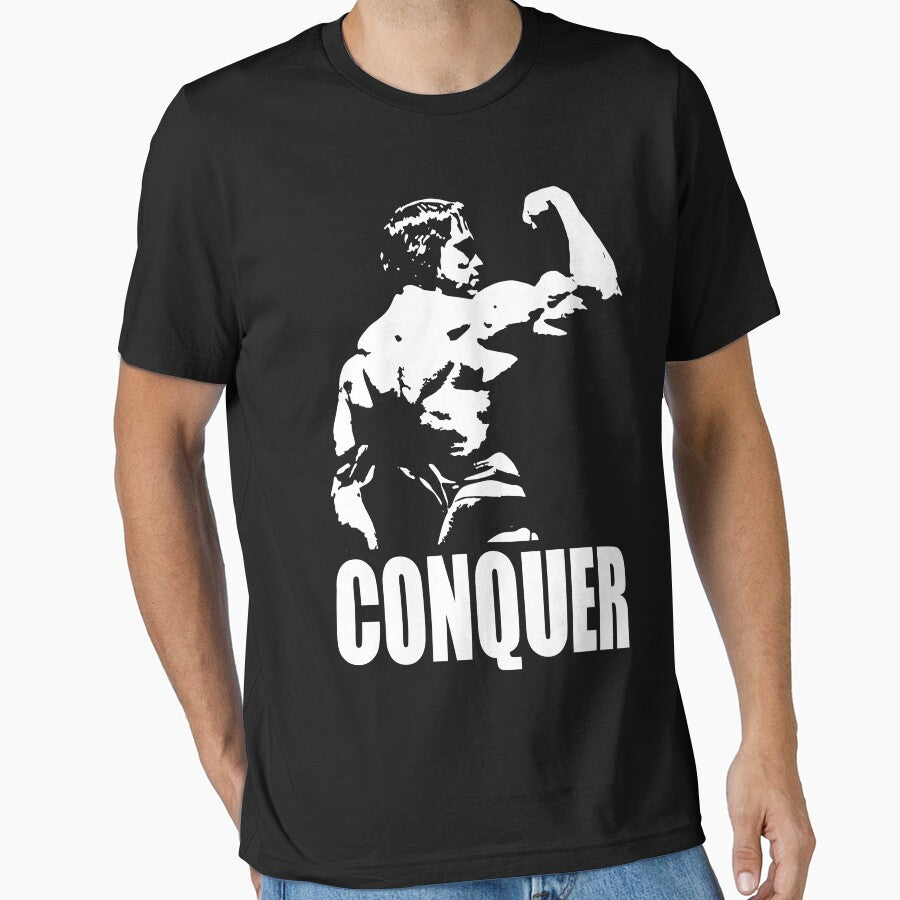CONQUER (Arnold Back Bicep Flex) by ilovearnie T-Shirts, Hoodie, Sweatshirt | BlankRebels.com (Image 1)