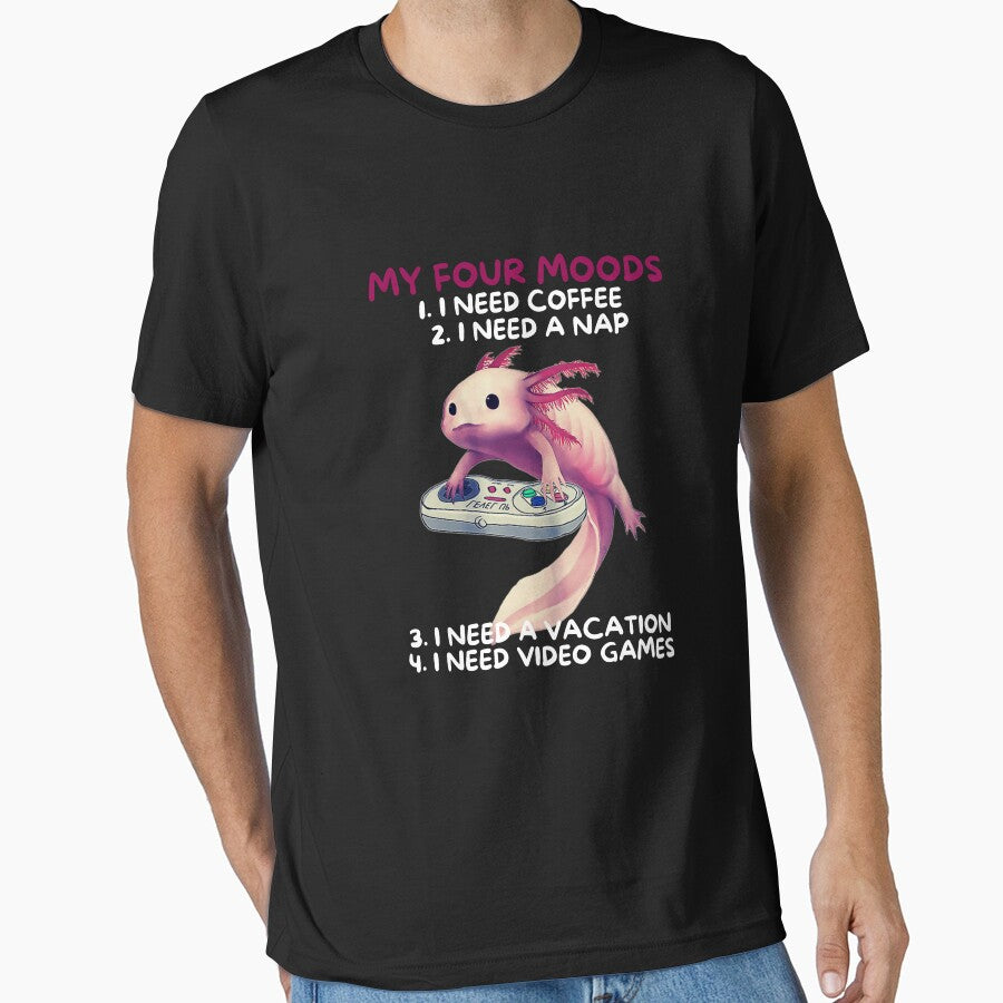 Men's Novelty Sarcastic Funny I Need Coffee I Need A Nap  I Need Vacation I need video games  Axolotls  Gaming... (Image 1)