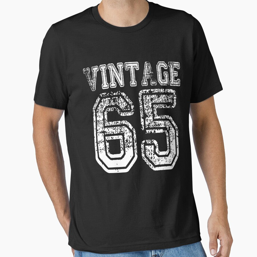 Vintage 65 2065 1965 T-shirt Birthday Gift Age Year Old Boy Girl Cute Funny Man Woman Jersey Style by... (Image 1)