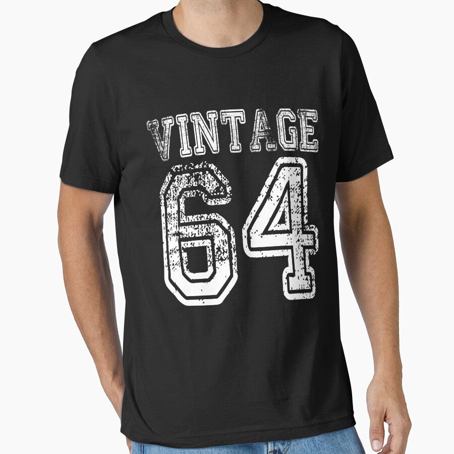 Vintage 64 2064 1964 T-shirt Birthday Gift Age Year Old Boy Girl Cute Funny Man Woman Jersey Style by... (Image 1)