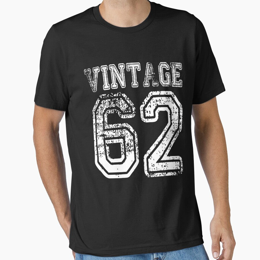 Vintage 62 2062 1962 T-shirt Birthday Gift Age Year Old Boy Girl Cute Funny Man Woman Jersey Style by... (Image 1)