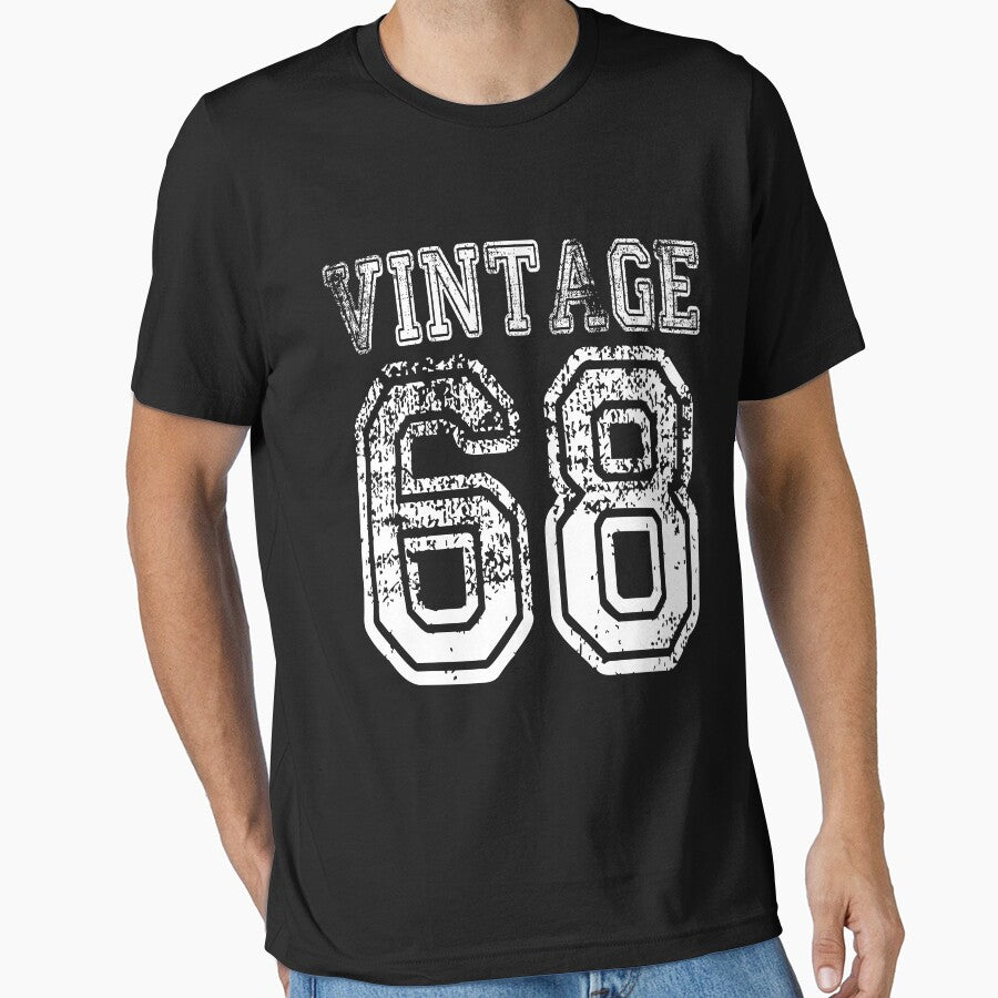 Vintage 68 2068 1968 T-shirt Birthday Gift Age Year Old Boy Girl Cute Funny Man Woman Jersey Style by... (Image 1)