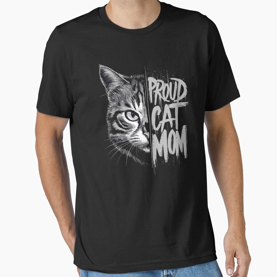 Proud Cat Mom Shirt | Strong Cat Lover T-Shirt | Minimal Black Cat Design by UmazDesigns Hoodie, Sweatshirt (Image 1)