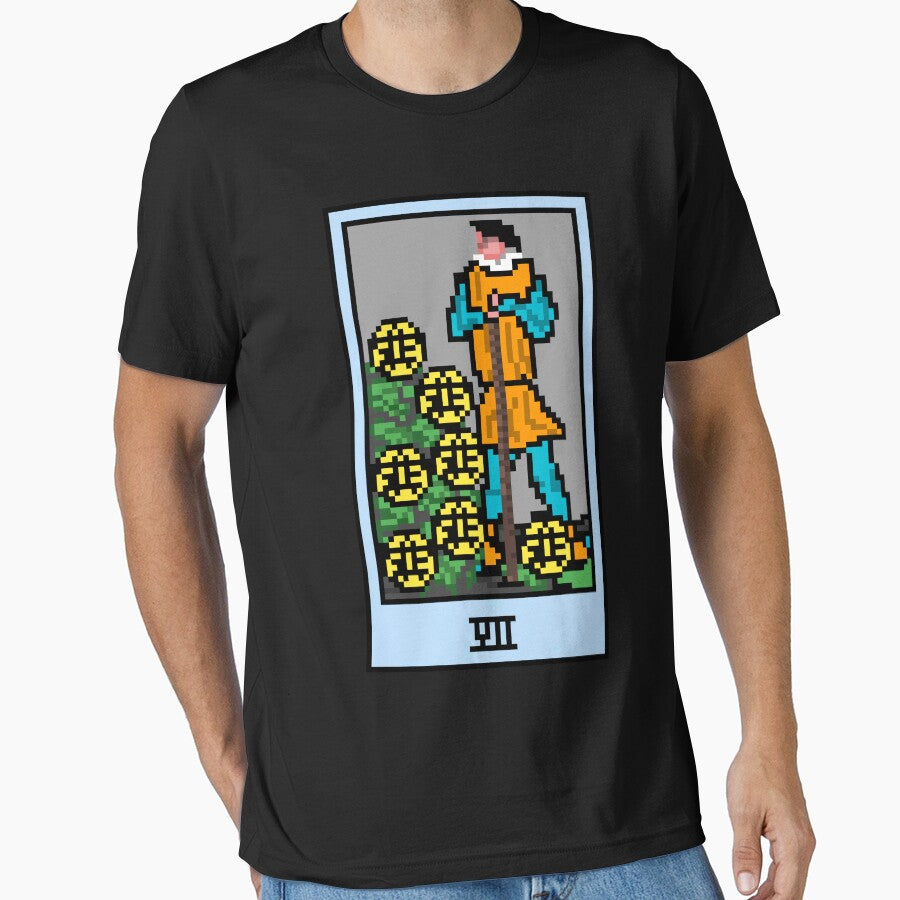 Wait Is This Pixel Art Tarot? Black Minor Arcana 'Seven Pentacles' ( Stickers Other Accessories) T-Shirts, Hoodie, Sweatshirt