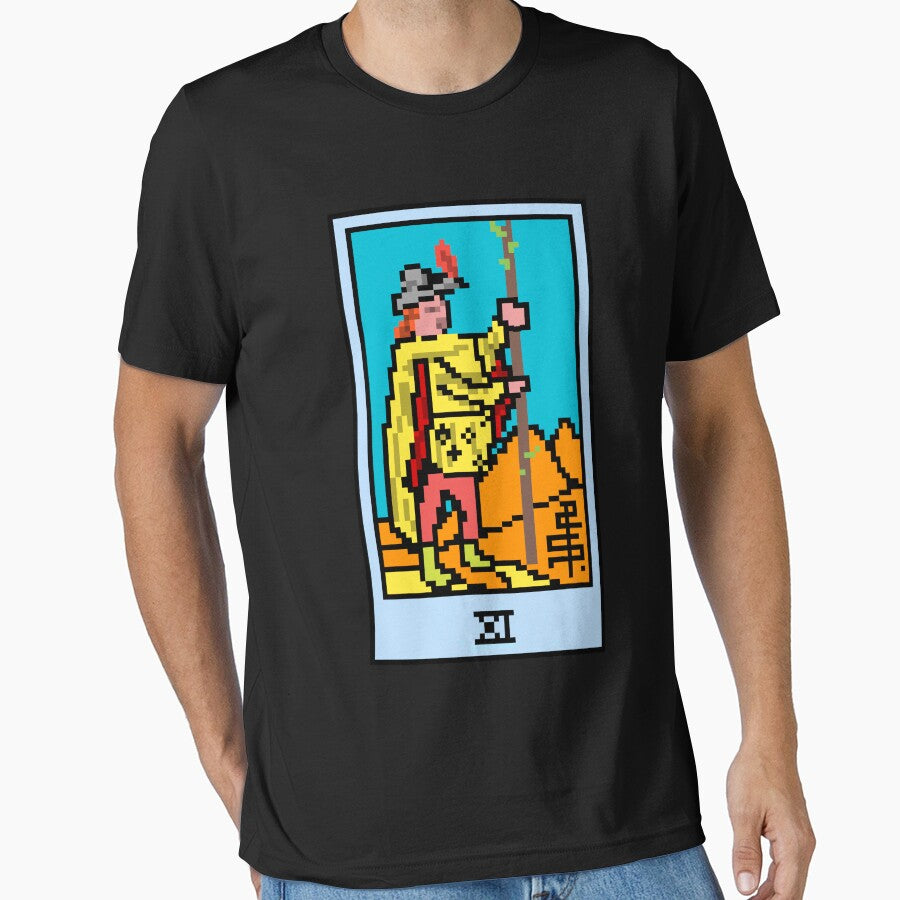 Wait, is this pixel art tarot? Black - Minor Arcana 'Page of Wands' (Design for T-shirt, stickers and other... (Image 1)
