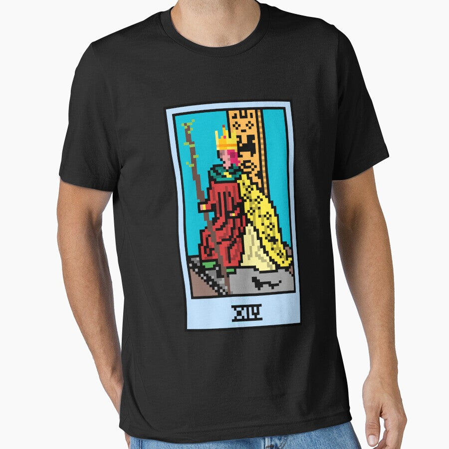 Wait, is this pixel art tarot? Black - Minor Arcana 'King of Wands' (Design for T-shirt, stickers and other... (Image 1)