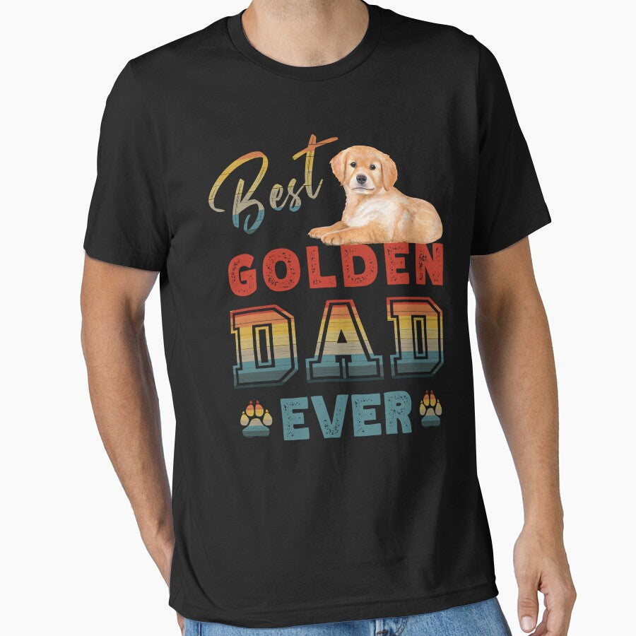Vintage Retro Sunset Best Golden Dad Ever Paw Prints of Love by FlutteringWings T-Shirts, Hoodie, Sweatshirt (Image 1)