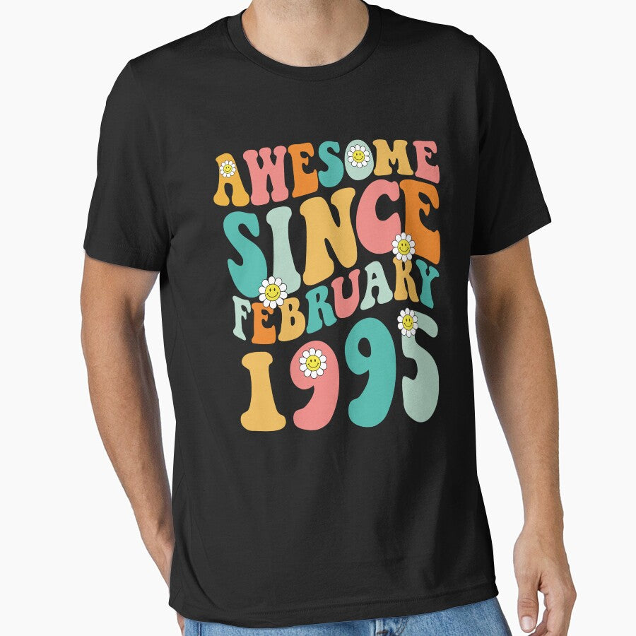 Awesome Since February 1995 | Made In 1995 | Retro Groovy Birthday by Christina-grich T-Shirts, Hoodie, Sweatshirt (Image 1)