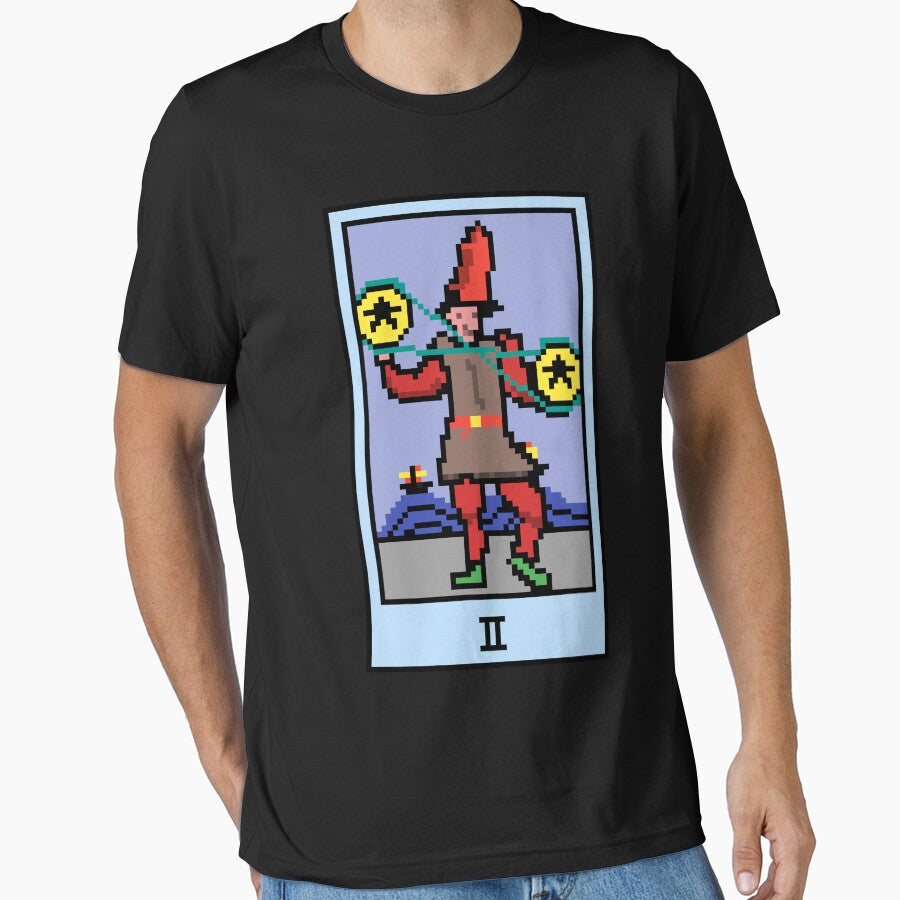 Wait Is This Pixel Art Tarot? Black Minor Arcana 'Two Pentacles' ( Stickers Other Accessories) T-Shirts, Hoodie, Sweatshirt