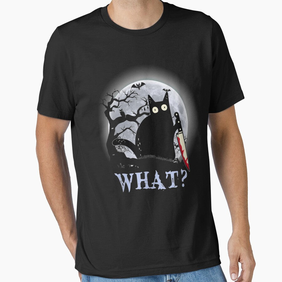 Cat What_ Murderous Black Cat With Knife Halloween by Denisoussel T-Shirts, Hoodie, Sweatshirt | BlankRebels.com (Image 1)