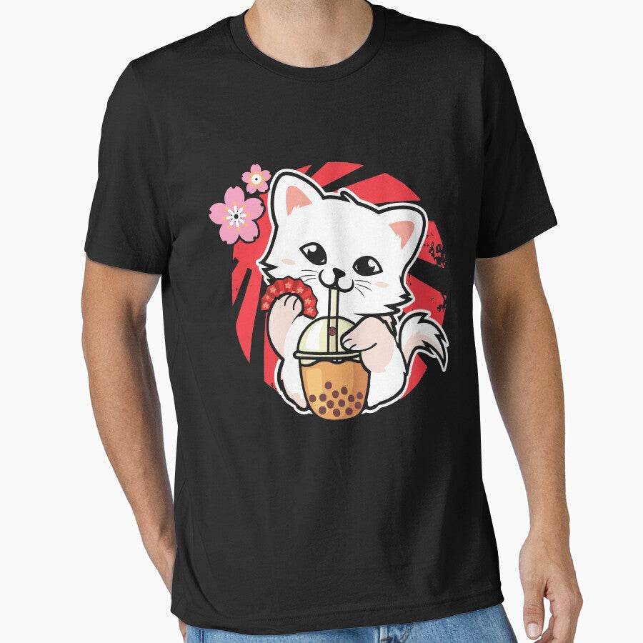 Cute Kawaii Neko Japanese Cat lovers Cat boba tea bubble tea by ReichBourne T-Shirts, Hoodie, Sweatshirt (Image 1)
